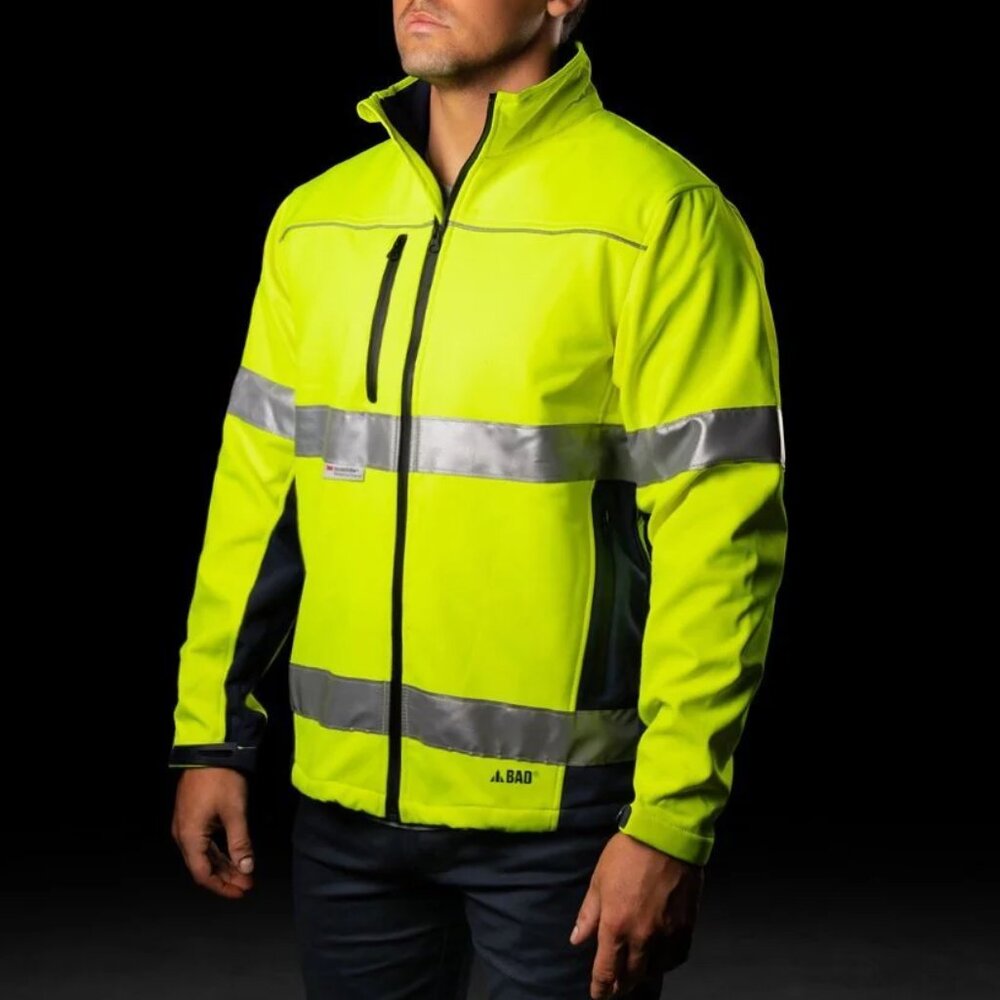 NWT BAD Waterproof Hi-Vis Softshell Reflective Safety Jacket Yellow S
